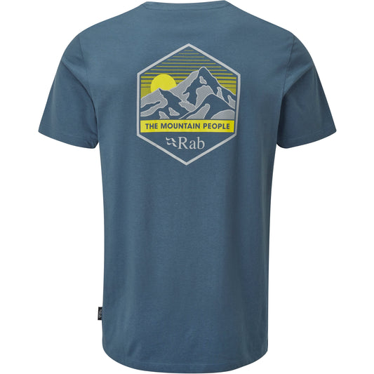 Rab MEN'S Stance Mountain T shirt in Orion Blue back view