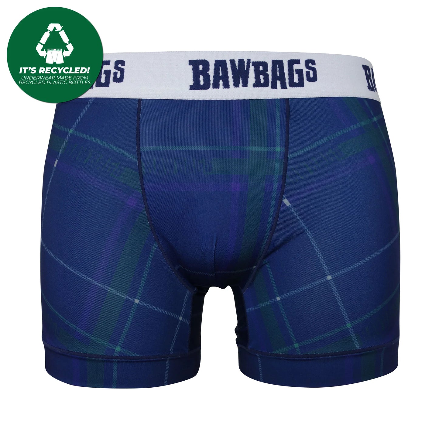 Bawbags Men's Cool De Sacs Tartan Blue Technical Boxer Shorts