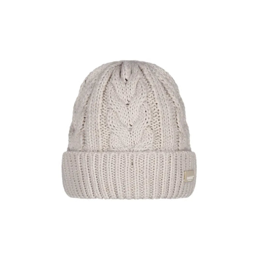 A light beige cable-knit beanie hat with a ribbed cuff, shown against a plain white background. Barts Zirani Beanie Oyster
