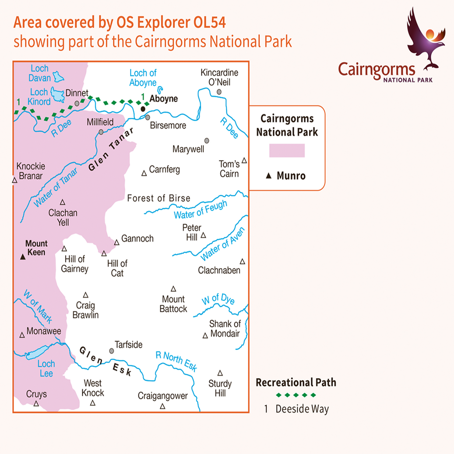 Ordnance Survey OL 54 Glen Esk & Glen Tanar, Aboyne & Mount Keen Explorer 1:25k