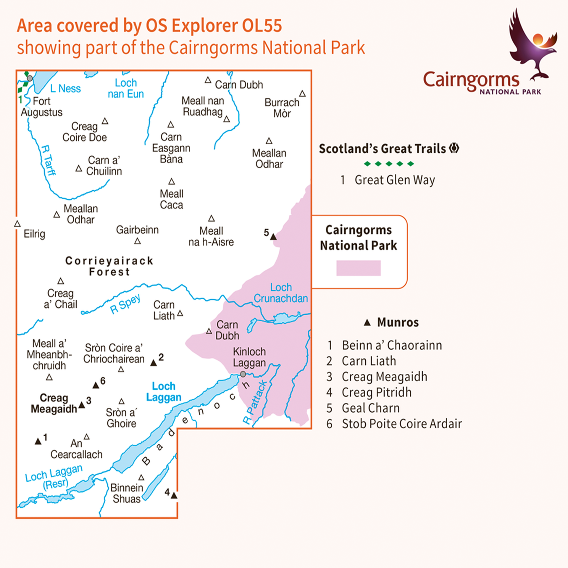 Ordnance Survey OL 55 Loch Laggan & Creag Meag, Corrieyairick Pass Explorer 1:25k