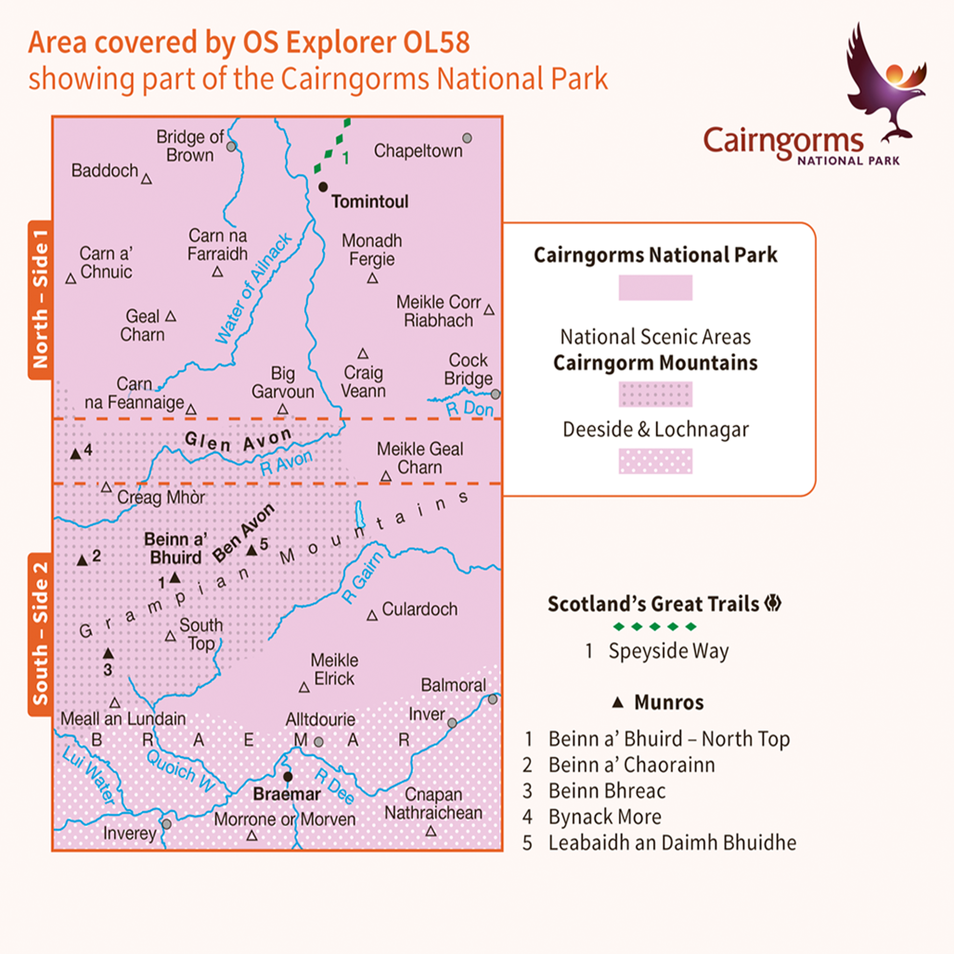 Ordnance Survey OL 58 Braemar, Tomintoul & Glen Avon, Beinn a' Bhuird & Ben Avon Explorer 1:25k